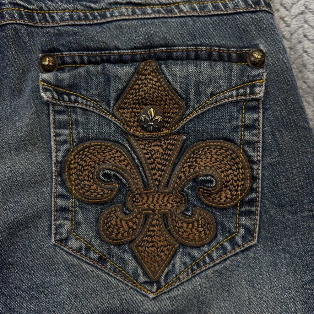TM Exposure Jeans Mens 38x29 Blue Denim Y2K Fleur De Lis‎ Streetwear Rivets